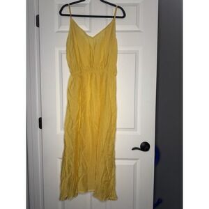 Cupshe Sleeveless Long V Neck Maxi Cover Up Dress Large Yellow Nwt
